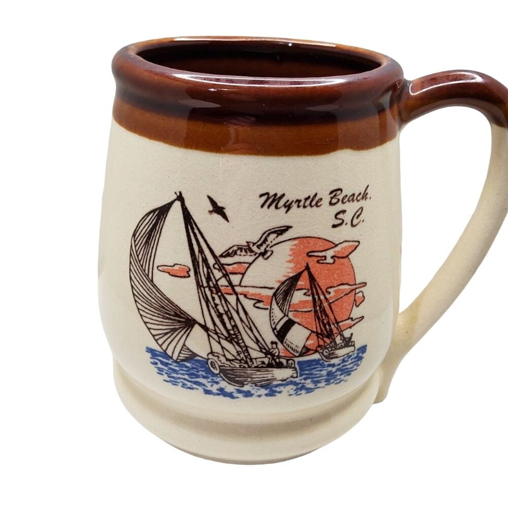 vintage myrtle beach stoneware tan and brown glazed coffee mug. 10oz